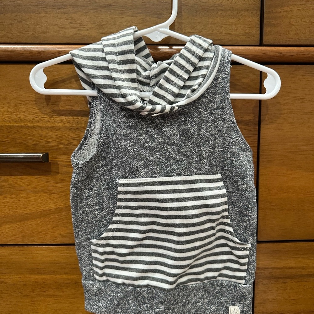 Lulu + Roo Kids Gray and White Striped Hooded Vest
